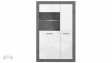 Висок шкаф с две врати Требия с витрина сиво с бял гланц - изглед 2 - МебелМаг Висок шкаф с две врати Требия с витрина сиво с бял гланц - изглед 2