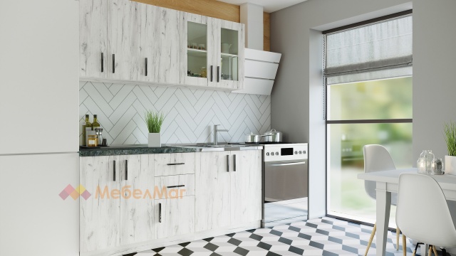 Кухня Бриана прави дъб крафт бял - МебелМаг Кухня Бриана прави дъб крафт бял