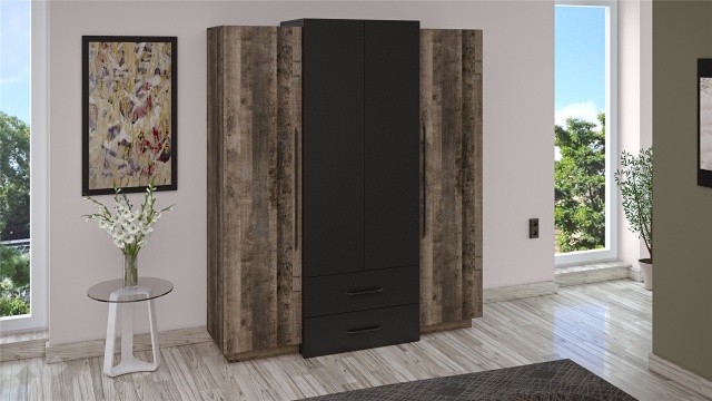 Гардероб Каляри четирикрилни колониален дъб с черно