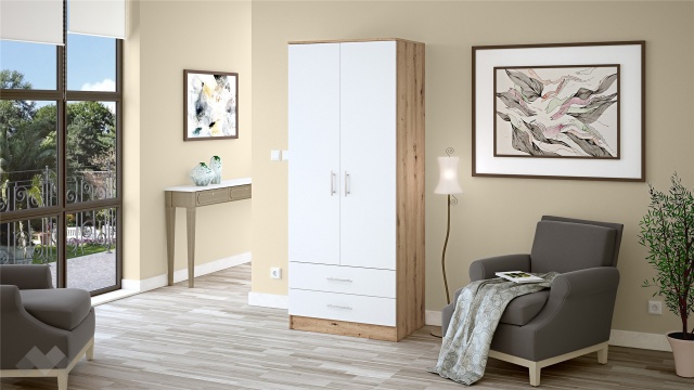 Гардероб Леонард двукрилни артизан с бяло