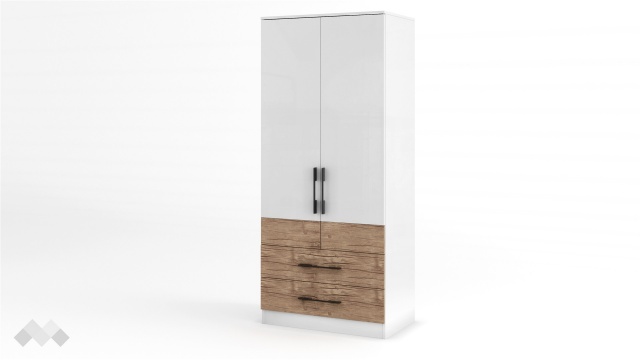 Гардероб Калифорния двукрилни бял с бял гланц и антик