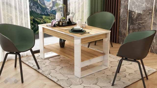 Холна маса Денвър разтегателни дъб евок с бял гланц