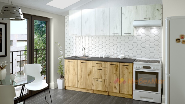 Кухня Никея 180 Н3 прави златен дъб с дъб крафт бял - МебелМаг Кухня Никея 180 Н3 прави златен дъб с дъб крафт бял