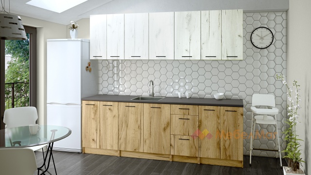 Кухня Никея 240 Н1 прави златен дъб с дъб крафт бял - МебелМаг Кухня Никея 240 Н1 прави златен дъб с дъб крафт бял