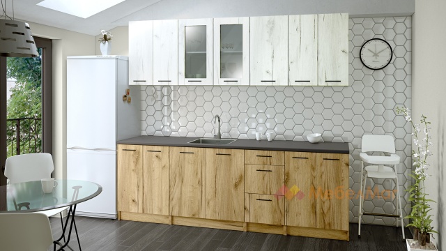 Кухня Никея 240 Н2 прави златен дъб с дъб крафт бял - МебелМаг Кухня Никея 240 Н2 прави златен дъб с дъб крафт бял