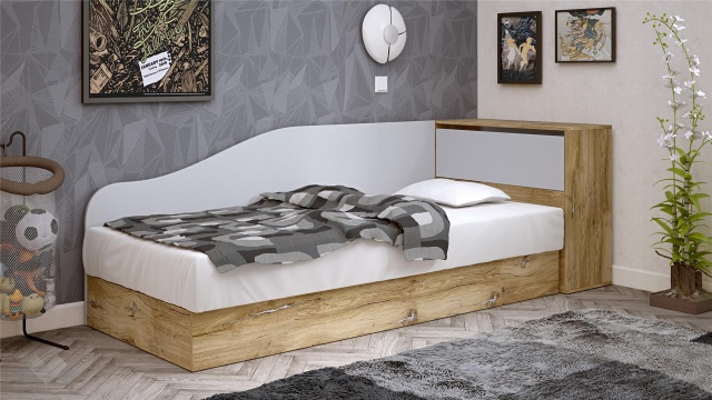 Мини приста с ракла 82/190 Селтик с включен матрак Бонел 82/190 келтски дъб със светло сиво