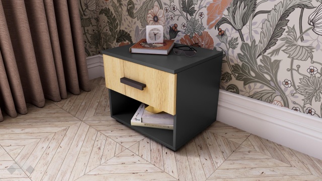 Нощен шкаф Честър светъл вотан с антрацит