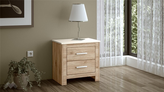 Нощен шкаф Силва дъб кадис с бяло гладко