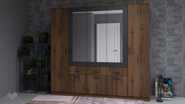 Гардероб Прайд петкрилни дъб вотан с черно шагре