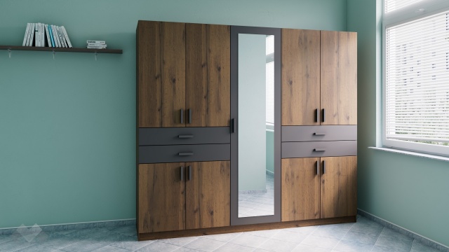 Гардероб Рос петкрилни дъб вотан с черно шагре