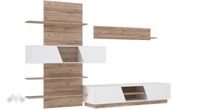 Секция Хулон дъб масина с бяло гланц - МебелМаг Секция Хулон дъб масина с бяло гланц