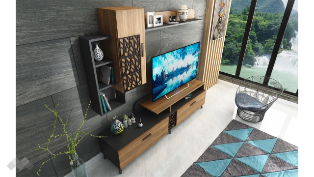 Секция Кели модулни черно шагре с дъб канзас - МебелМаг Секция Кели модулни черно шагре с дъб канзас