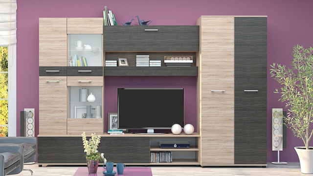 Секция Майли с LED осветление дъб сонома с дъб карбон