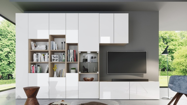 Секция Маверик с LED осветление сонома арвен с бяло гланц