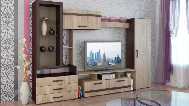 Секция Омаха с витрина тъмна сонома с венге