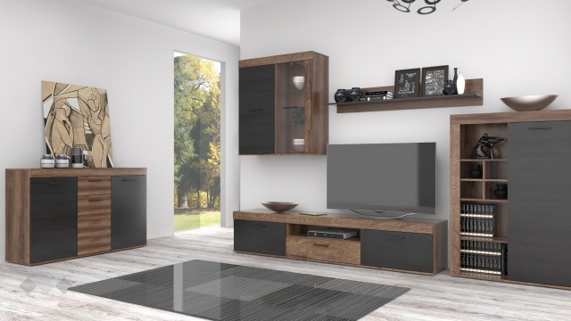 Секция Валентин модулни тъмен дъб с черен дъб