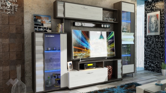 Секция Зара с LED осветление дъб крафт бял с винтидж