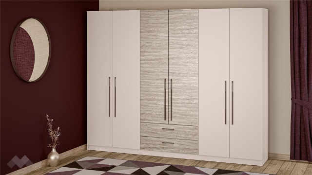 Гардероб Керина шесткрилни памучно бежов с травертин