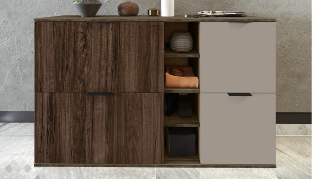 Шкаф за обувки Поситано дъб дилън тъмен с капучино мат и пасифик