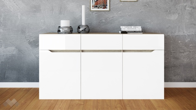 Скрин Бос бяло гланц с дъб сонома