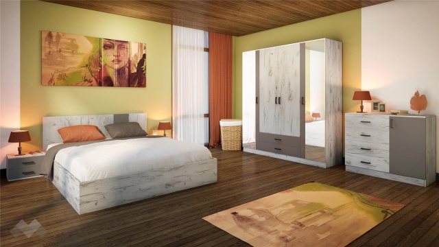 Спален комплект Анастасия с включен матрак Бонел 160/200 дъб крафт бял с базалт