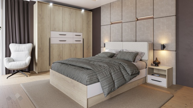 Спален комплект Емили с включен матрак Бонел 160/200 дъб кота кремона с кашмир