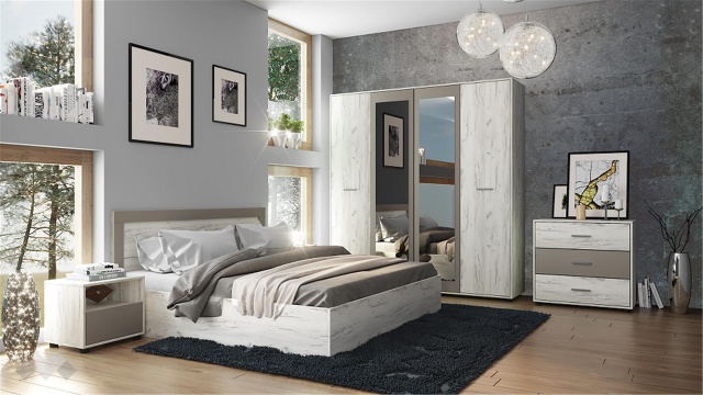 Спален комплект Летисия XL с включен матрак Бонел 160/200 дъб крафт бял с базалт