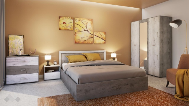 Спален комплект Летисия с включен матрак Бонел 160/200 дъб крафт сив с дъб крафт бял