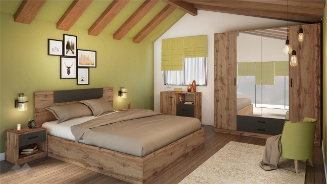 Спален комплект Олга с включен матрак Бонел 160/200 дъб дакота с графит