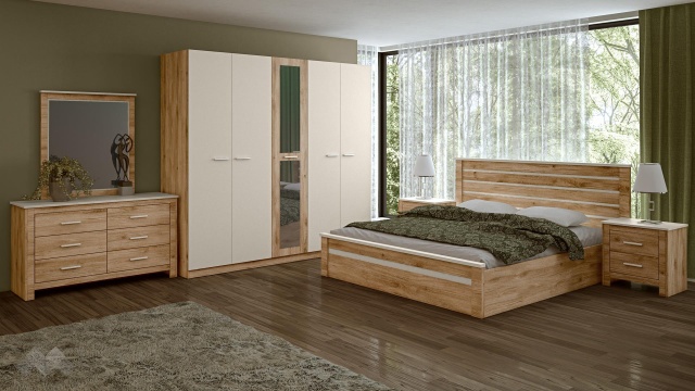 Спален комплект Силва дъб кадис с бяло гладко