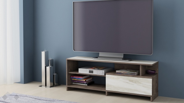 ТВ шкаф Кейти колониален дъб с бял мрамор