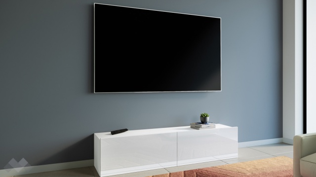 ТВ шкаф Риоли бяло гладко с бял гланц