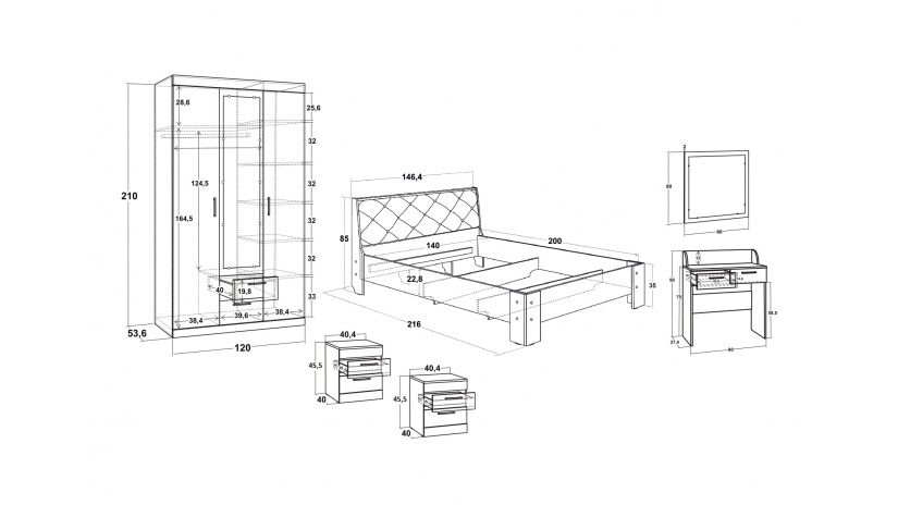Спален комплект Моник M2 златен дъб с бяло - изглед 2