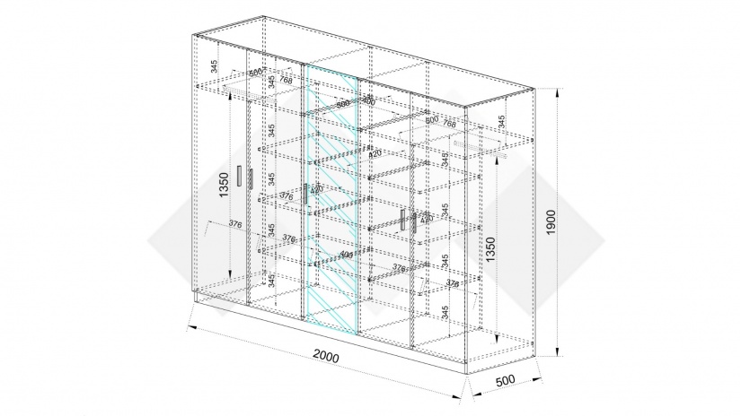 Гардероб Шайн петкрилни бял гланц с бяло - изглед 4