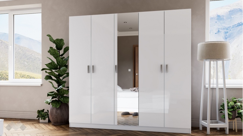 Гардероб Шайн петкрилни бял гланц с бяло - изглед 2