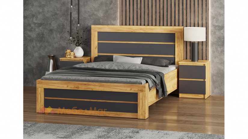 Спалня с нощни шкафчета 160/200 Никола златен дъб с антрацит - изглед 1