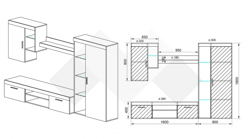 Секция Белмин модулни бяло гладко с бяло гланц - изглед 2