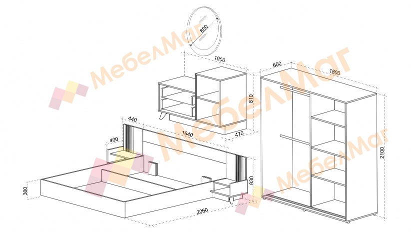 Спален комплект Фюжън с включен матрак Бонел 160/200 тъмен бетон със златен дъб - изглед 4