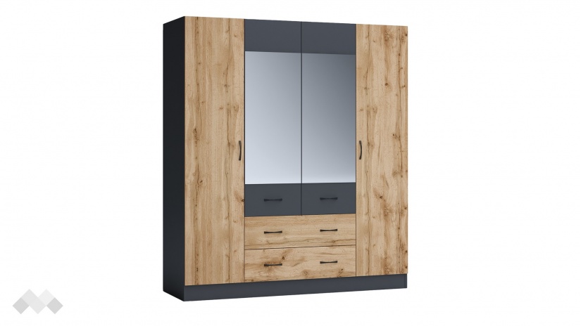 Гардероб Галати четирикрилни дъб вотан светъл с антрацит - изглед 1
