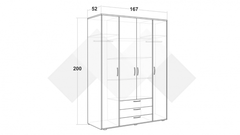 Гардероб Жизел четирикрилни антрацит с дъб сонома - изглед 3
