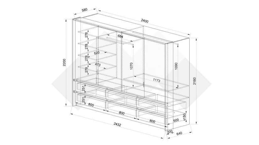 Гардероб Захир четирикрилни мока с лате - изглед 6