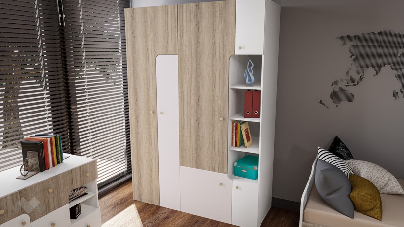 Детски спален комплект Роуз с включен матрак Бонел 90/200 бяло гладко, златно розово и сонома - изглед 5