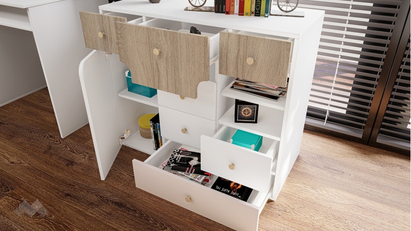 Детски спален комплект Роуз с включен матрак Бонел 90/200 бяло гладко, златно розово и сонома - изглед 8