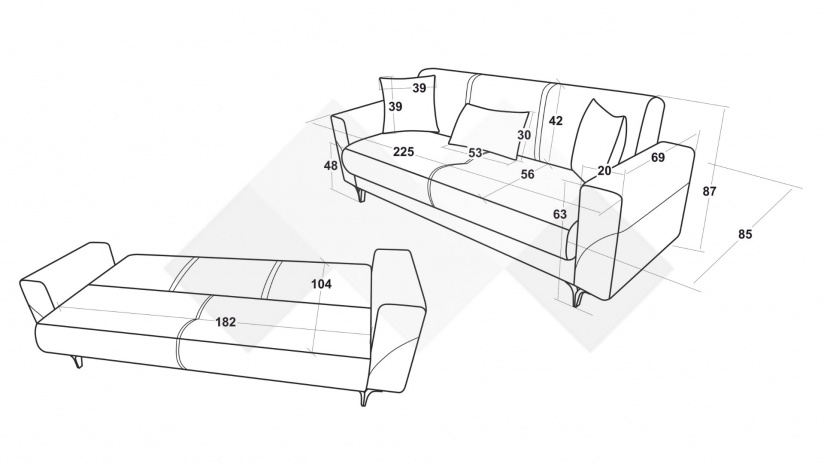 Диван Атон триместни лилав - изглед 6