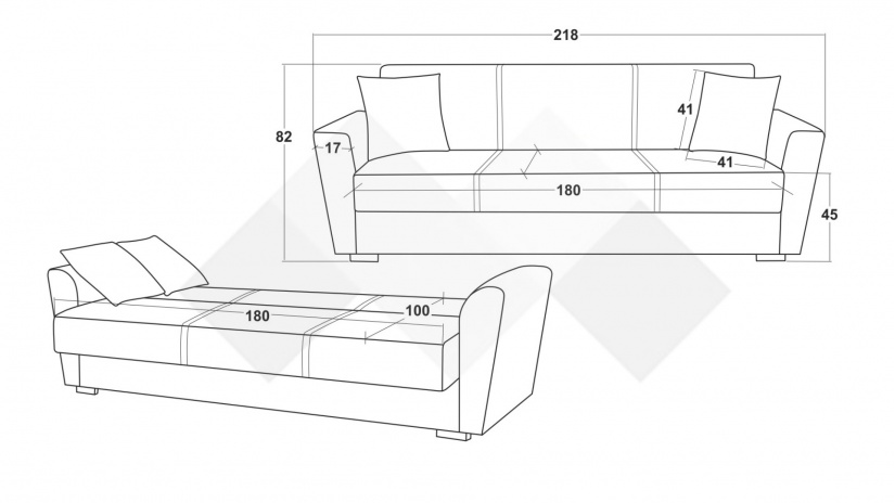 Диван Фокс триместни зелен - изглед 6