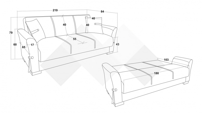 Диван Флоранс триместни кафяв - изглед 5