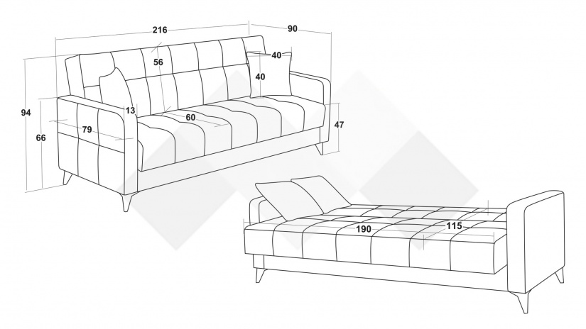 Диван Ламина триместни графит - изглед 6 - МебелМаг Диван Ламина триместни графит - изглед 6