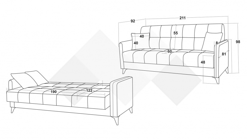Диван Санти триместни графит - изглед 6