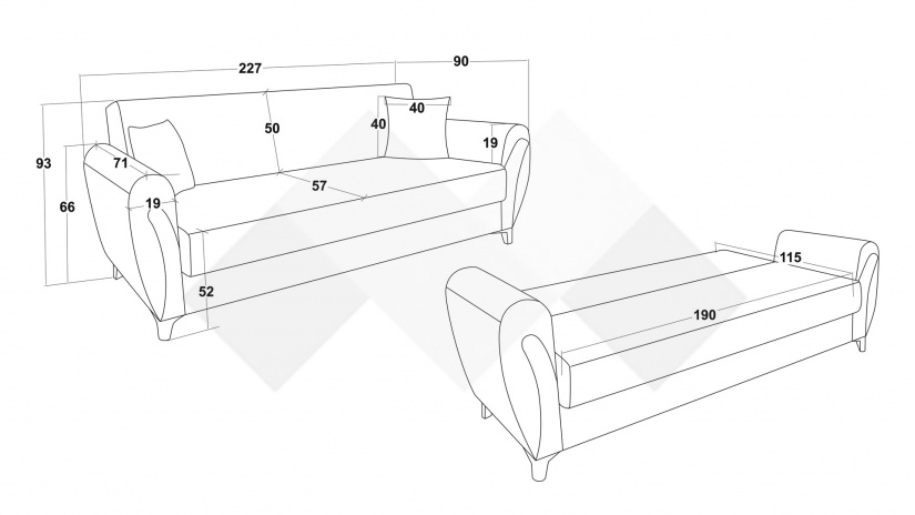 Диван Серен триместни сив - изглед 5