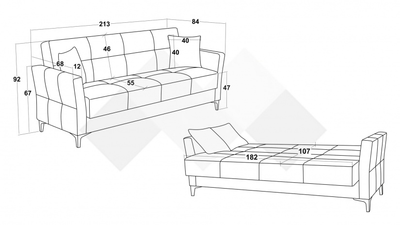 Диван Танго триместни зелен - изглед 5
